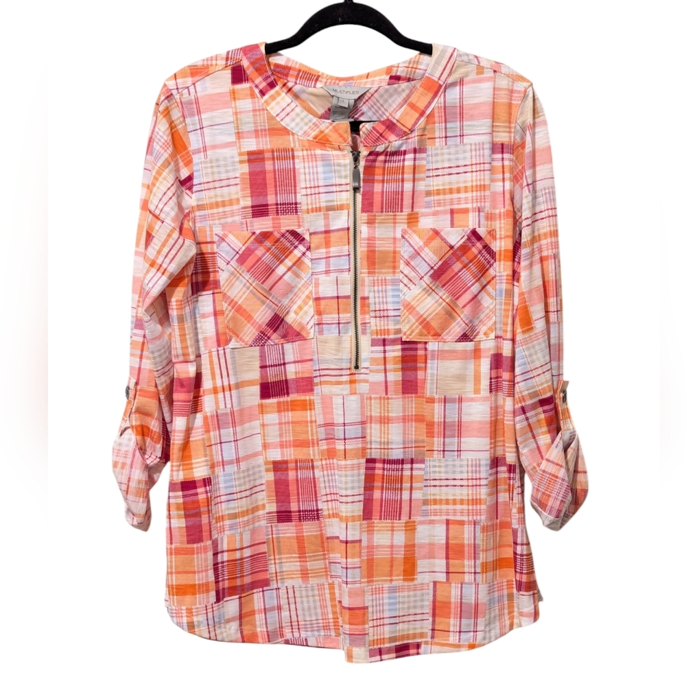Pink Plaid Zip Up Shirt